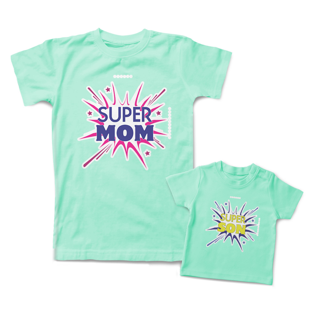 Mommy and Me Outfits Super Mom Son Sparkling Crackers Star Cotton Match Clothes - Picture 7 of 9