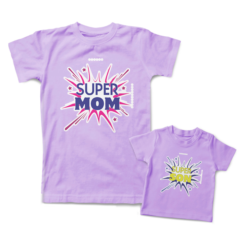 Mommy and Me Outfits Super Mom Son Sparkling Crackers Star Cotton Match Clothes - Picture 8 of 9