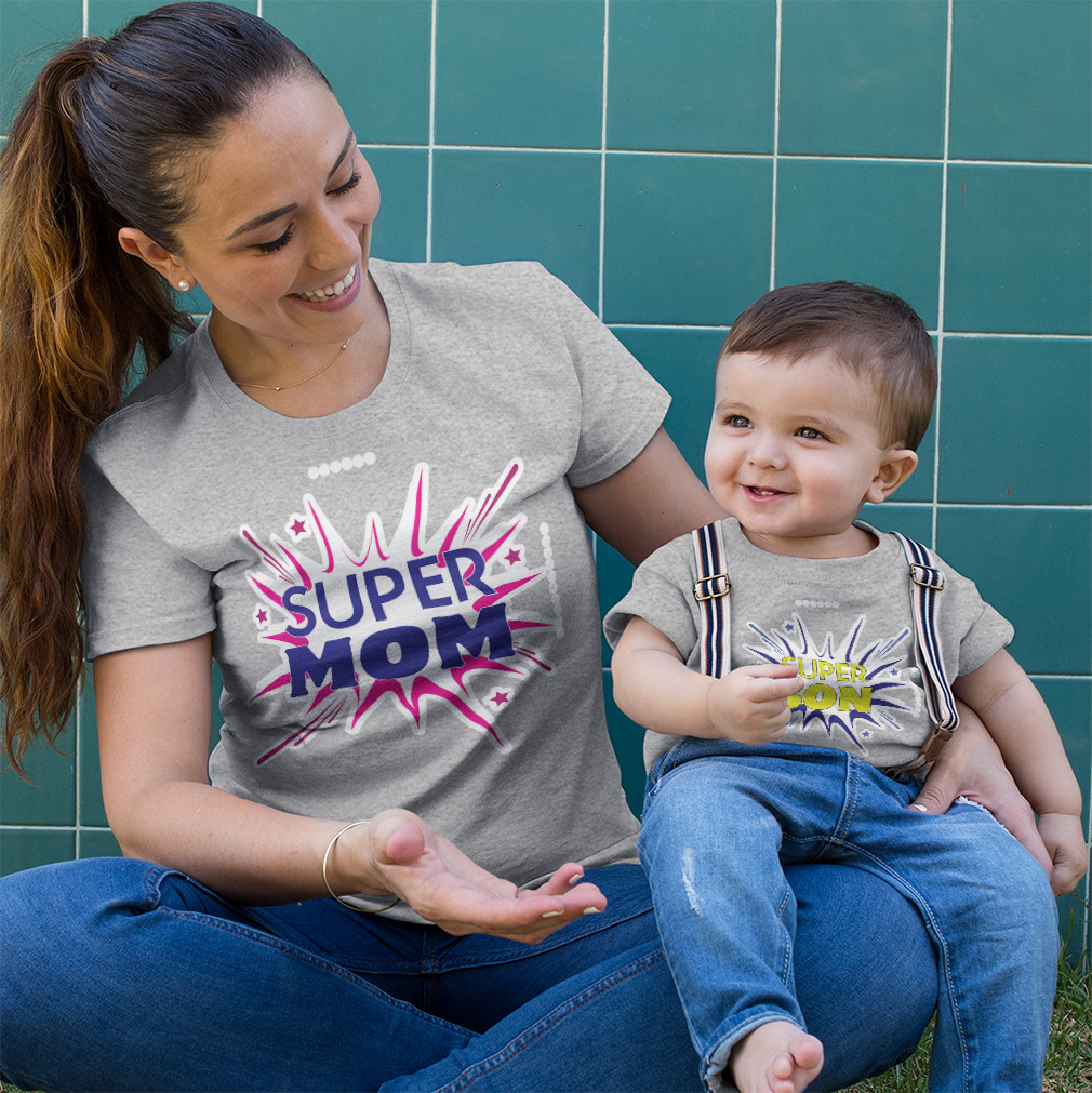 Mommy and Me Outfits Super Mom Son Sparkling Crackers Star Cotton Match Clothes - Picture 3 of 9